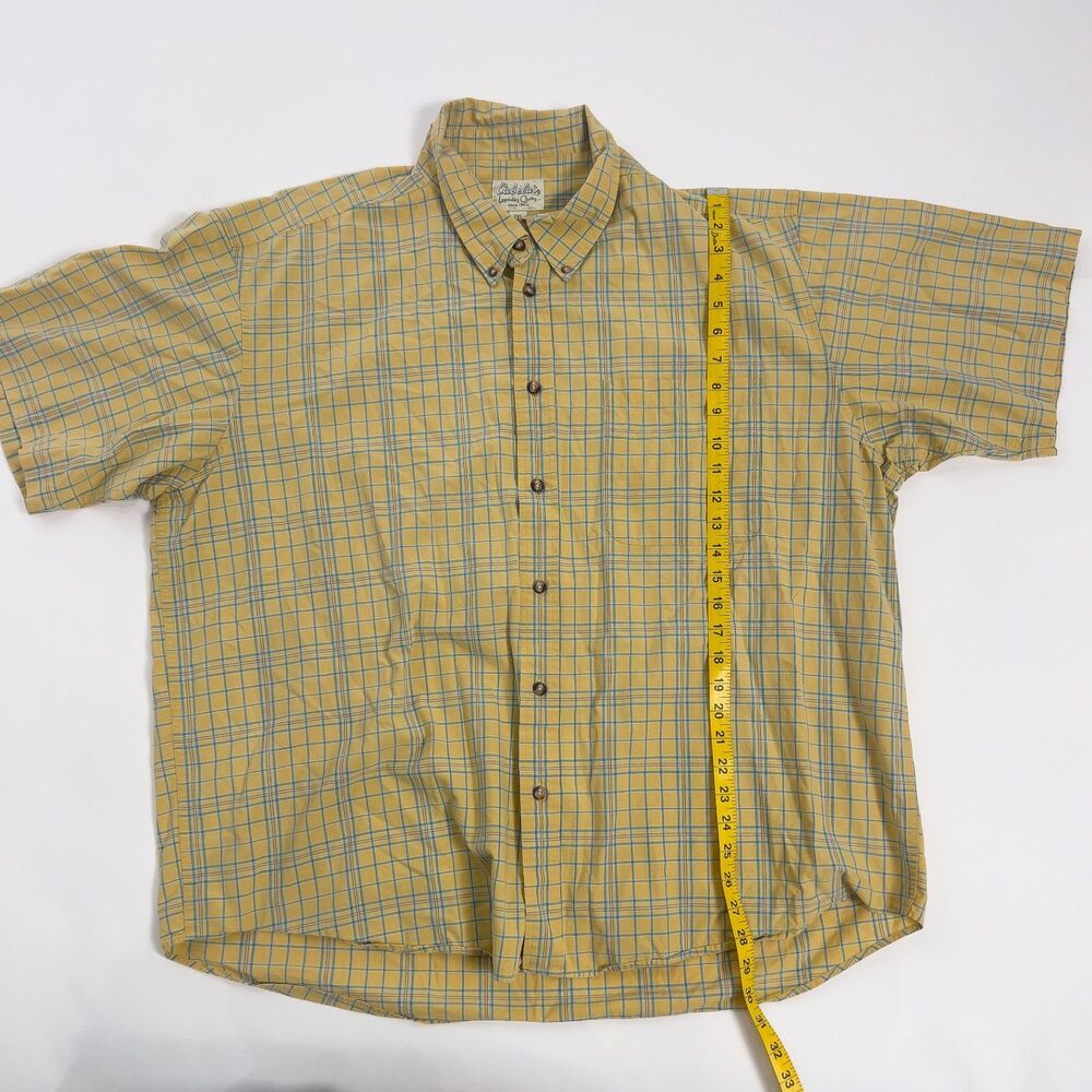 Cabela's green yellow plaid short sleeve shirt 2XL